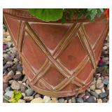 Colorful Geraniums in Brick Red Planter