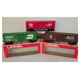Electric Lionel Train Cars including Model 6-9755 Union Pacific Box Car