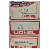 Electric Lionel Train Cars including Model 6-9755 Union Pacific Box Car