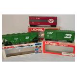 Electric Lionel Train Car Grouping including Model 6-9608 Rolling Stock Burlington Northern Hi-Cube Car