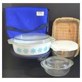 Vintage Pyrex Snowflake Covered Casserole, Pyrex Mixing Bowl, 2-Quart Pampered Chef Batter Bowl and More