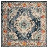 SAFAVIEH Monaco Navy/Light Blue 10 ft. x 10 ft. Distressed Border Medallion Square Area Rug  Customer Returns See Pictures