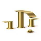 androme 8 in. Widespread Double Handle Bathroom Faucet with Metal Drain in Gold  Customer Returns See Pictures