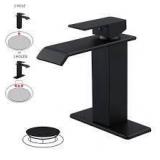 BWE Waterfall Single Hole Single-Handle Low-Arc Bathroom Faucet With Pop-up Drain Assembly in Matte Black  Customer Returns See Pictures