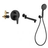 AIMADI Single-Handle Wall Mount Roman Tub Faucet with Hand Shower 3 Hole Brass Bathtub Fillers in Matte Black  Customer Returns See Pictures