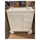 Home Decorators Collection Thornbriar 30 in. W x 22 in. D x 34 in. H Right Side Drawers Vanity Cabinet without Top in Polar White  Customer Returns See Pictures