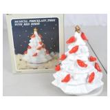 Musical Porcelain Christmas Tree with Red Birds and Box