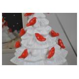 Musical Porcelain Christmas Tree with Red Birds and Box