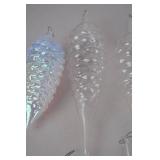 8 Glass Pine Cone Christmas Ornaments, Iridescent Finish