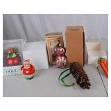 Holiday Ornament Lot: Glass Bear, Carrot, Bunny, Pine Cone, and More