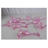 Lot of 9 Handblown Pink Glass Bird Ornaments