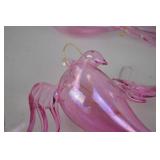 Lot of 9 Handblown Pink Glass Bird Ornaments