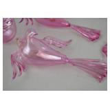 Lot of 9 Handblown Pink Glass Bird Ornaments