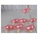 Set of 7 Glass Bird Ornaments with Pear Dangle