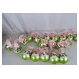 19 Hand Painted Glass Ornaments with Rose Design