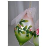 19 Hand Painted Glass Ornaments with Rose Design