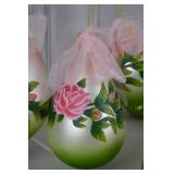 19 Hand Painted Glass Ornaments with Rose Design
