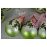 19 Hand Painted Glass Ornaments with Rose Design