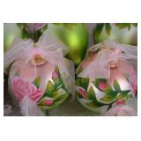 19 Hand Painted Glass Ornaments with Rose Design
