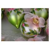 19 Hand Painted Glass Ornaments with Rose Design