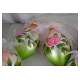 19 Hand Painted Glass Ornaments with Rose Design