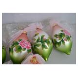 19 Hand Painted Glass Ornaments with Rose Design