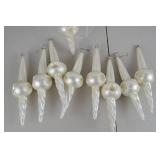 9-Piece Pearlized Glass Icicle Christmas Ornaments, 11-Inch