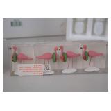 Village Decor Lot: 20 Socket Light Set, Figurines & Flamingo Ornaments