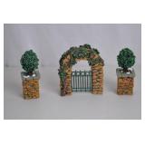 Dept 56 Village Stone Corner Posts with Holly Tree & Stone Archway