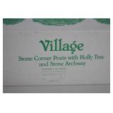 Dept 56 Village Stone Corner Posts with Holly Tree & Stone Archway