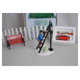 Department 56 Holiday Village Accessories: Brite Lites, Lamplighter, Bench, Sled & Fence