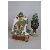 Dept 56 Heritage Village North Pole Series Reindeer Barn with Holly Tree