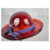 Fenton 100 Years Hand Painted Red Glass Hat Figurine (2005)