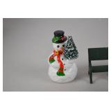 Christmas Village Figurines w/ Snowmen, Benches & Trash Can Set