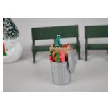 Christmas Village Figurines w/ Snowmen, Benches & Trash Can Set