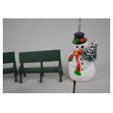 Christmas Village Figurines w/ Snowmen, Benches & Trash Can Set