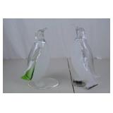 Pair of Glass Penguin Figurines, Frosted and Clear