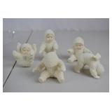 Set of 5 Snow Baby Figurines White Textured Porcelain