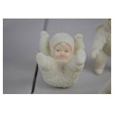 Set of 5 Snow Baby Figurines White Textured Porcelain