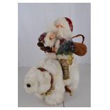 Christmas Santa and Polar Bear Plush Decor Figurine, 13 in.