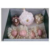Vintage Romantic Pink and Ivory Christmas Ornaments Lot