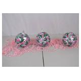 Set of 3 Hand-Painted Christmas Ornaments, 5-Inch Pink & Green Swirl