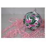 Set of 3 Hand-Painted Christmas Ornaments, 5-Inch Pink & Green Swirl