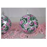 Set of 3 Hand-Painted Christmas Ornaments, 5-Inch Pink & Green Swirl