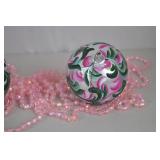 Set of 3 Hand-Painted Christmas Ornaments, 5-Inch Pink & Green Swirl