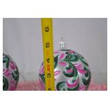 Set of 3 Hand-Painted Christmas Ornaments, 5-Inch Pink & Green Swirl