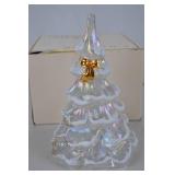 Fenton Handmade Iridescent Glass Christmas Tree with Gold Bow, 6.5 Inches