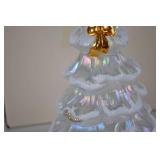 Fenton Handmade Iridescent Glass Christmas Tree with Gold Bow, 6.5 Inches