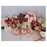 Assorted Holiday and Floral Decor: Faux Flowers, Beaded Strings, Bows