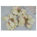 Assorted Holiday and Floral Decor: Faux Flowers, Beaded Strings, Bows